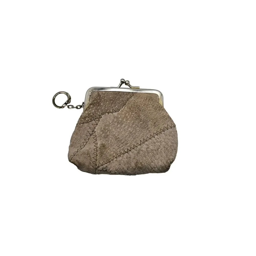 Womens Leather Coin Purse Key‎ Chain Brown Snap Closure